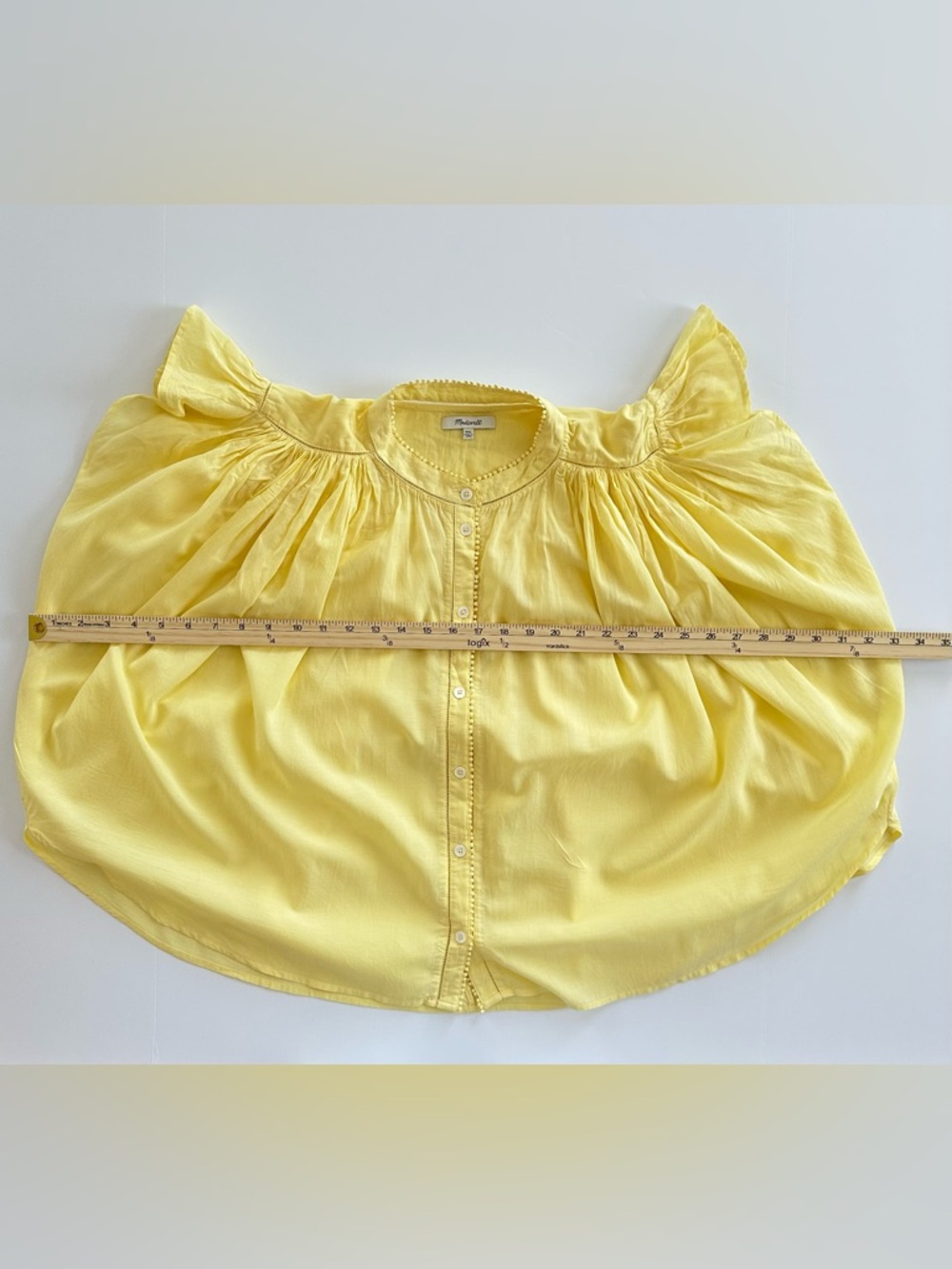 Madewell Shirred Lace Trim Top in Iced Lemon | XXL | EUC - Picture 9 of 16
